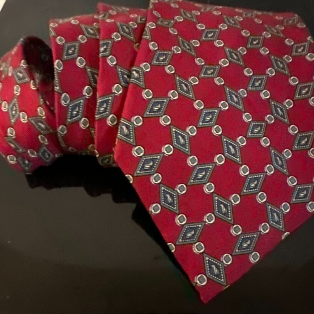 Halston Silk Tie Red Necktie  Geometric Abstract Vintage EUC